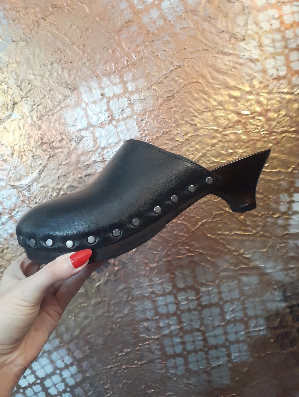 Nwt Massimo Dutti Black Studded Leather Mule Heel - Women Shoes